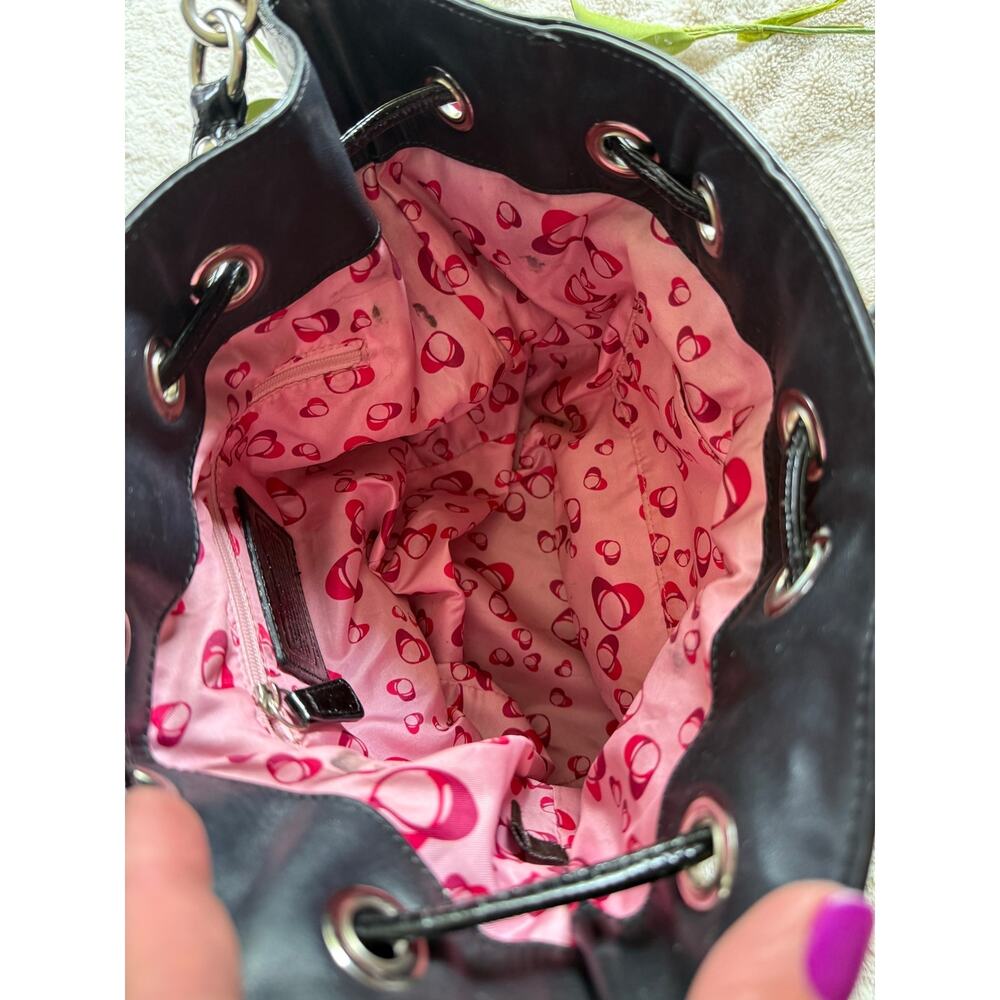 Coach Poppy 17941 Black Crinkle Patent Leather Drawstring Bucket Bag Purse Y2K - Picture 4 of 10